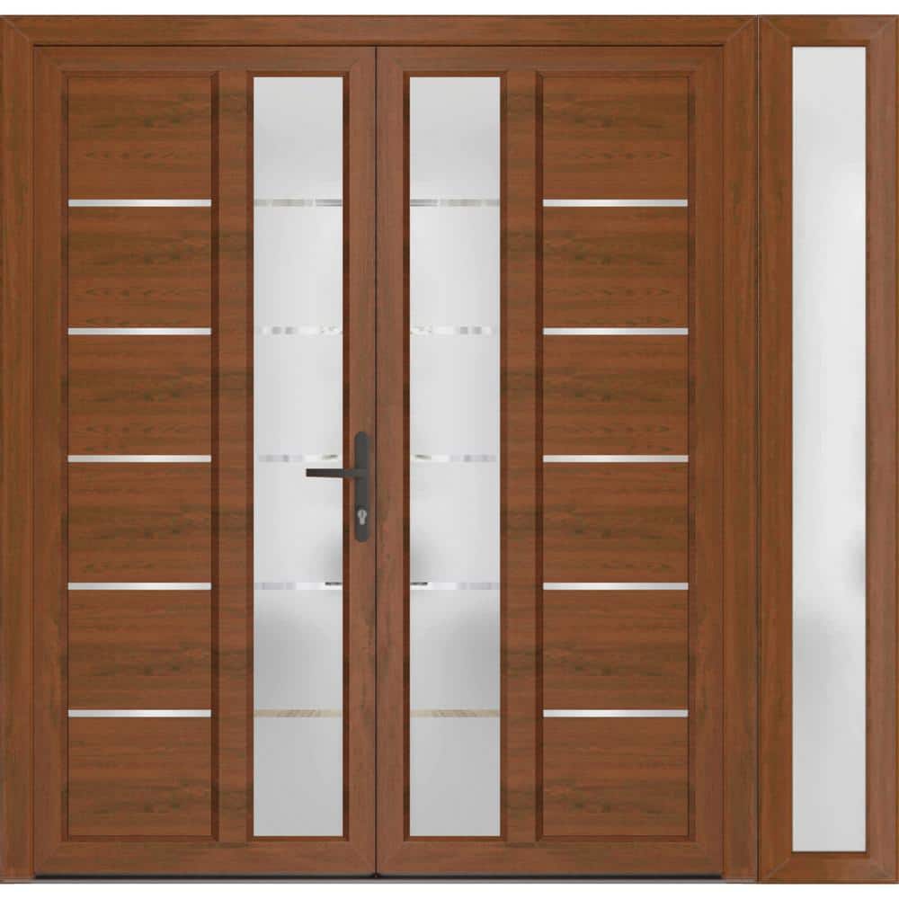 72+ 16 in. x 80 in. Left-hand/Inswing Frosted Glass Walnut Steel Prehung Front Door with Hardware price history on PriceWatchPro