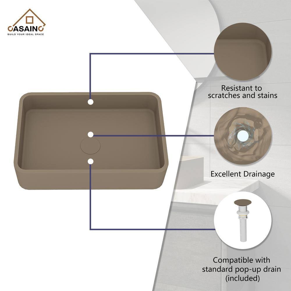 Taupe Clay Rectangular Ceramic Bathroom Sink