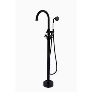 2-Handle Freestanding Tub Faucet with Hand Shower Head in Matte Black