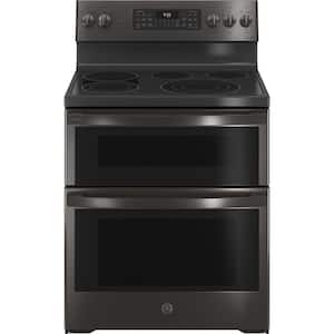 Profile 30 in. 5 Burner Smart Freestanding Double Oven Electric Range in Black Stainless with Convection and Air Fry