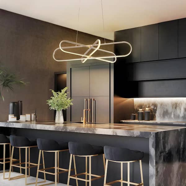 Erlen 3-Light Modern Tiered Linear Sputnik Pendant Light Dimmable Integrated LED Nickel Adjustable Ring Large Chandelier