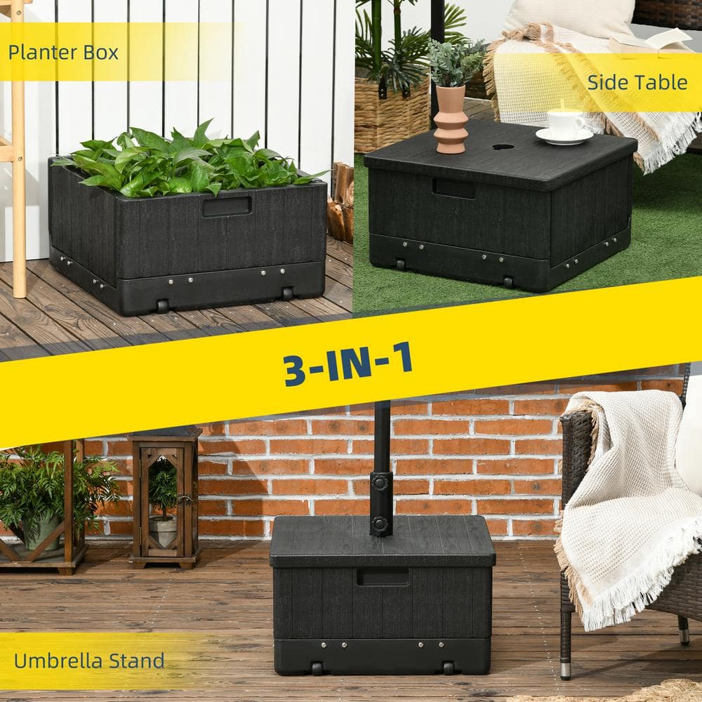 Black Metal 3-in-1 Patio Umbrella Stand with Wheels