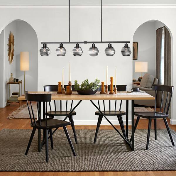 Vanity Art 60-Watt 6-Light Classic Black Shaded Globe Kitchen Island Linear Pendant Light with Metal Shade, No Bulbs Included