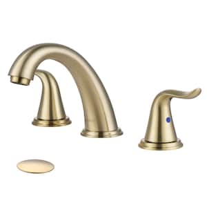 8 in. Widespread Double Handle Bathroom Faucet with Drain Kit in Brushed Gold