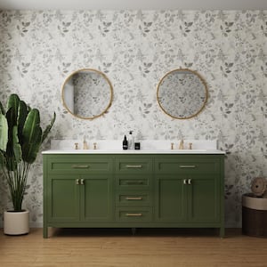 72 in. W x 22 in. D x 40 in. H Double Sink Freestanding Bath Vanity in Green with White Cultured Marble Top Ceramic Sink