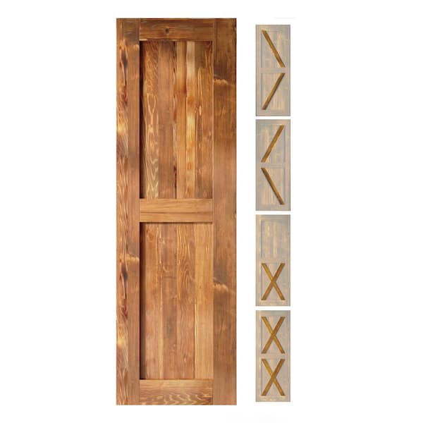 HOMACER 20 in. W. x 80 in. 5-in-1-Design Early American Solid Natural Pine Wood Panel Interior Sliding Barn Door Slab with Frame