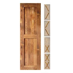 24 in. x 80 in. 5-in-1 Design Early American Solid Natural Pine Wood Panel Interior Sliding Barn Door Slab with Frame