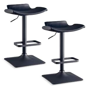 34 in. Favorite Finds Matte Black Steel Base Adjustable Height Swivel Stool with Black Leather Look PVC seat (Set of 2)