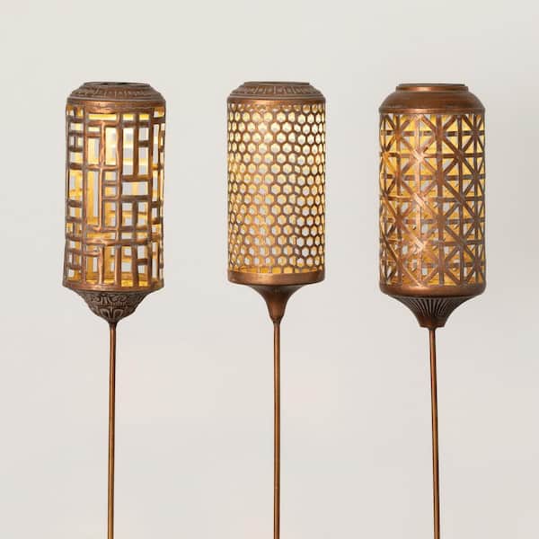 SULLIVANS 42 in., 42 in. and 41.75 in. Pierced Metal Solar Garden Stake Set of 3