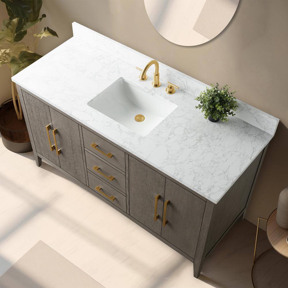 60'' Gray Single Bathroom Vanity with Marble Top