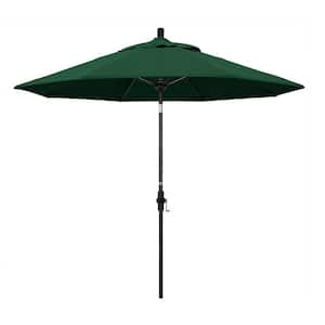 9 ft. Fiberglass Market Collar Tilt M Black Patio Umbrella in Hunter Green Olefin