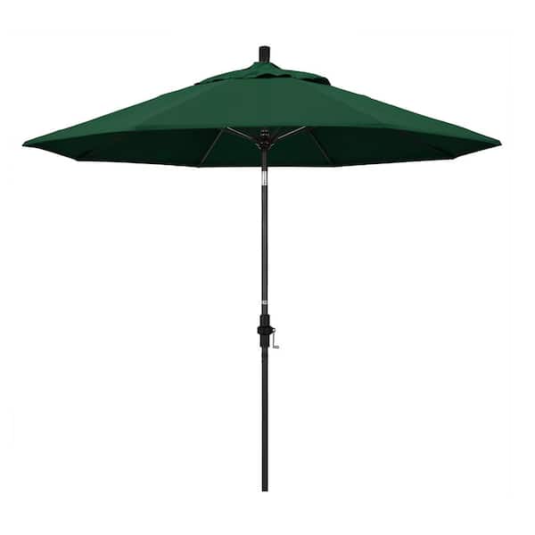 California Umbrella 9 ft. Fiberglass Market Collar Tilt M Black Patio Umbrella in Hunter Green Olefin