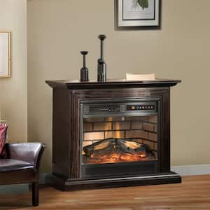 31 in. Freestanding Electric Fireplace in Brown with Dimmable Flame Effect and Mantel, Log Hearth and Remote Control