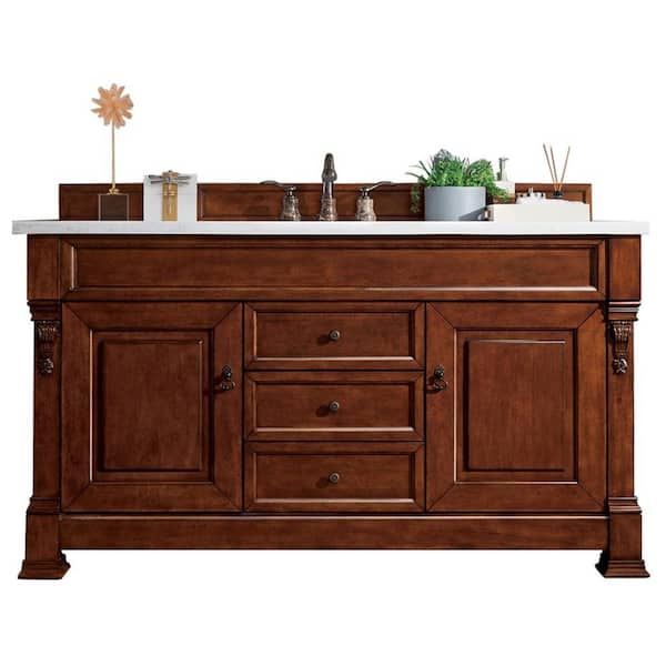 James Martin Vanities Brookfield 60 in. W x 23.5 in. D x 34.3 in. H Bathroom Vanity in Warm Cherry with Arctic Fall Solid Surface Top