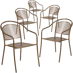Stackable Metal Outdoor Dining Chair in Gold (Set of 5)