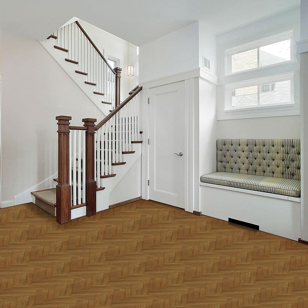 Blonde Herringbone Self-Adhesive Vinyl Floor Tiles, 12" x 12"