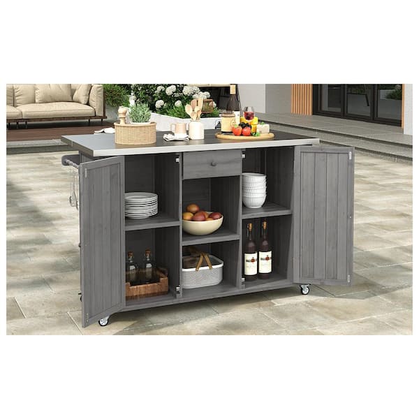 Outdoor Kitchen Island Fir Wood Kitchen Island with Stainless