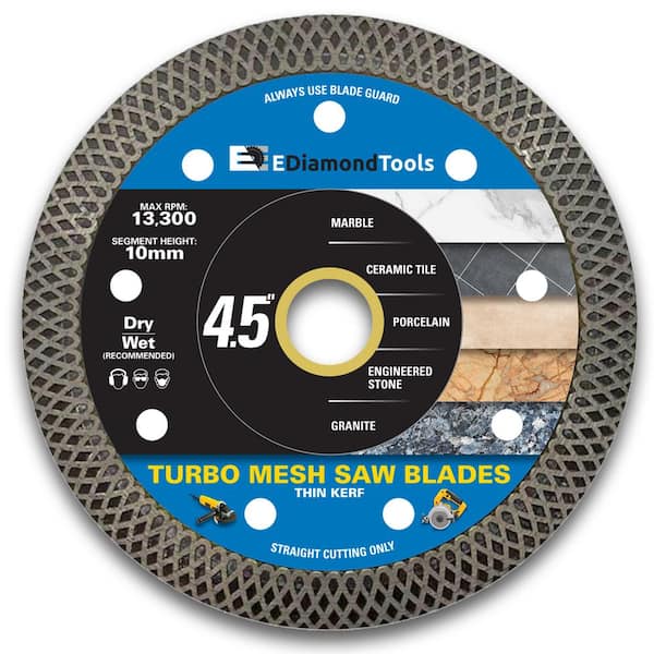 EDiamondTools 4.5 in. Porcelain Tile, Ceramic Tile, Marble or Granite, Turbo Mesh Rim Diamond Blades, 7/8 in. - 5/8 in. Arbor