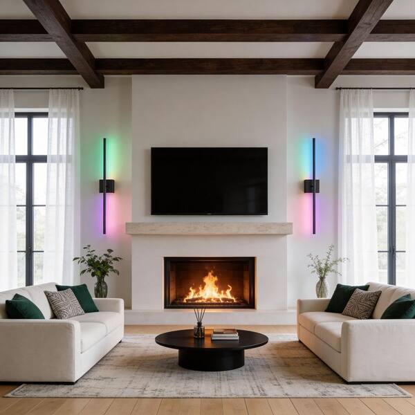andwang Lumière Bicolor Twin Set black YANSUN 28 in. 2-Light Black Wall Sconces Set, Wireless 3CCT-RGB