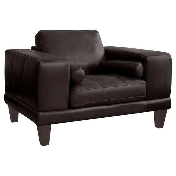 Armen Living Armen Living Wynne Genuine Espresso Leather Contemporary Chair with Brown Wood Legs