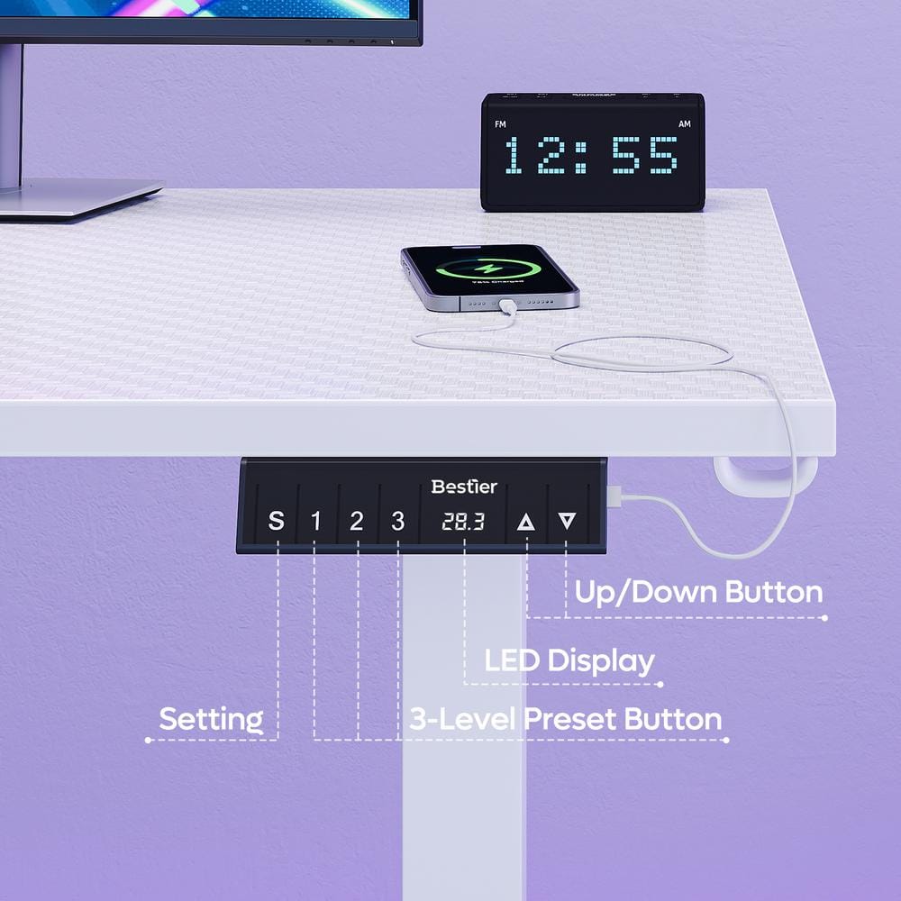White Carbon Fiber L-Shaped Adjustable Standing Desk with USB Port