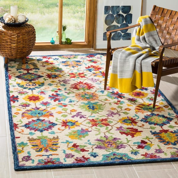 Aspen Ivory/Blue Doormat 2 ft. x 3 ft. Floral Area Rug