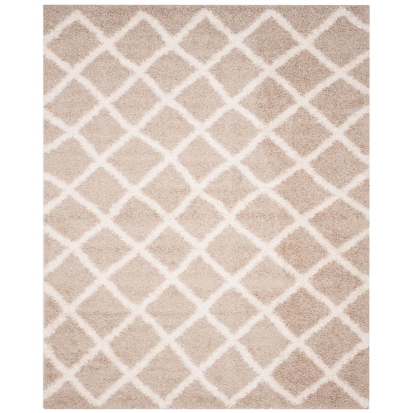 SAFAVIEH Dallas Shag Beige/Ivory 8 ft. x 10 ft. Geometric Multi-Diamonds Area Rug