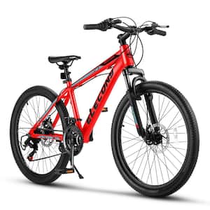 24 in. Red 21-Speed Mechanical Disc Brake Mountain Bike for Teenagers