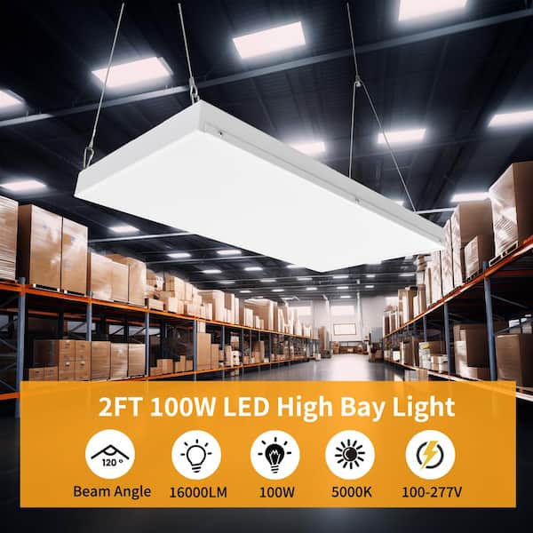 Bieuoram 2 ft. 100-Watt Integrated LED White High Bay Light 5000K Industrial Workshop Linear Hanging Light（4-Pack）