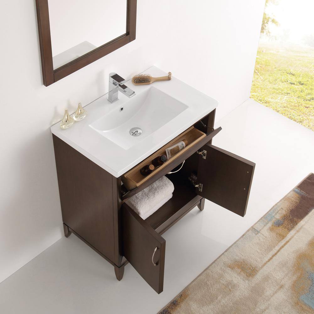 Antique Coffee 30" Country Style Bathroom Vanity Set with Mirror