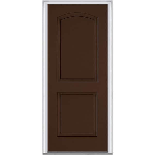 MMI Door 36 in. x 80 in. Left-Hand Inswing 2-Panel Archtop Classic Painted Fiberglass Smooth Prehung Front Door