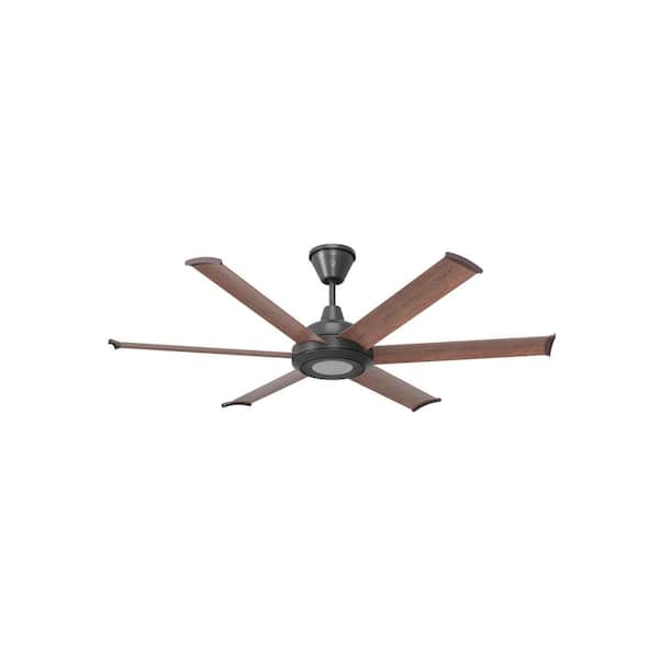 Bison 60 in. Smart Indoor/Outdoor Ceiling Fan, Black/Walnut, Universal Mount+7 in. Downrod, LED, Remote and Phone App