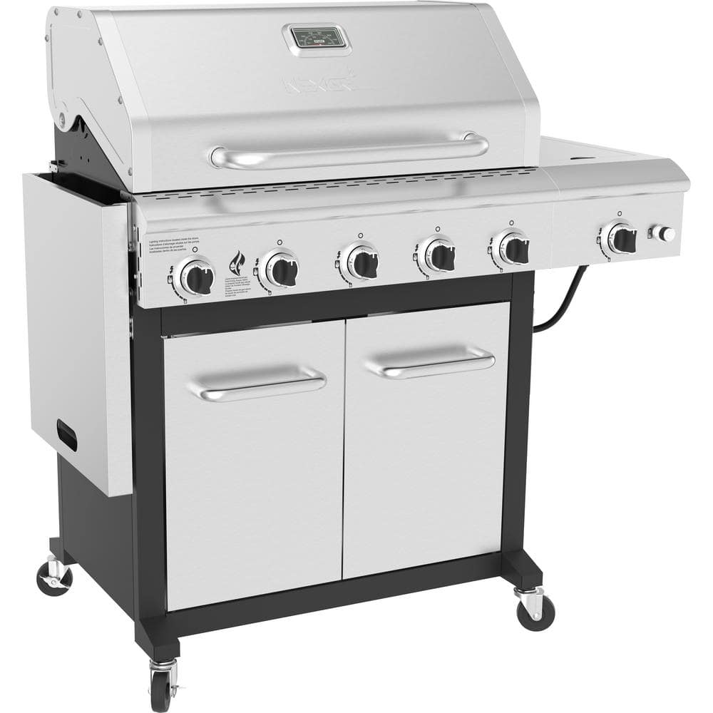 5-Burner Propane Gas Grill in Stainless Steel with Side Burner and Foldable Side Shelf