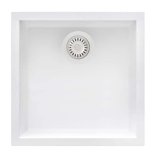 EpiGranite Granite Quartz Composite 17 in. Undermount Bar Sink in Artcic White