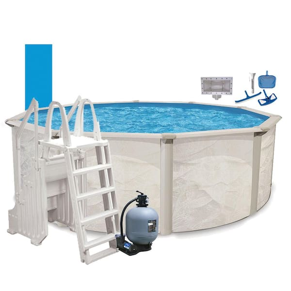 Above Ground 18' x 48" Round Impressions Swimming Pool w/ Liner Ladder & Filter 