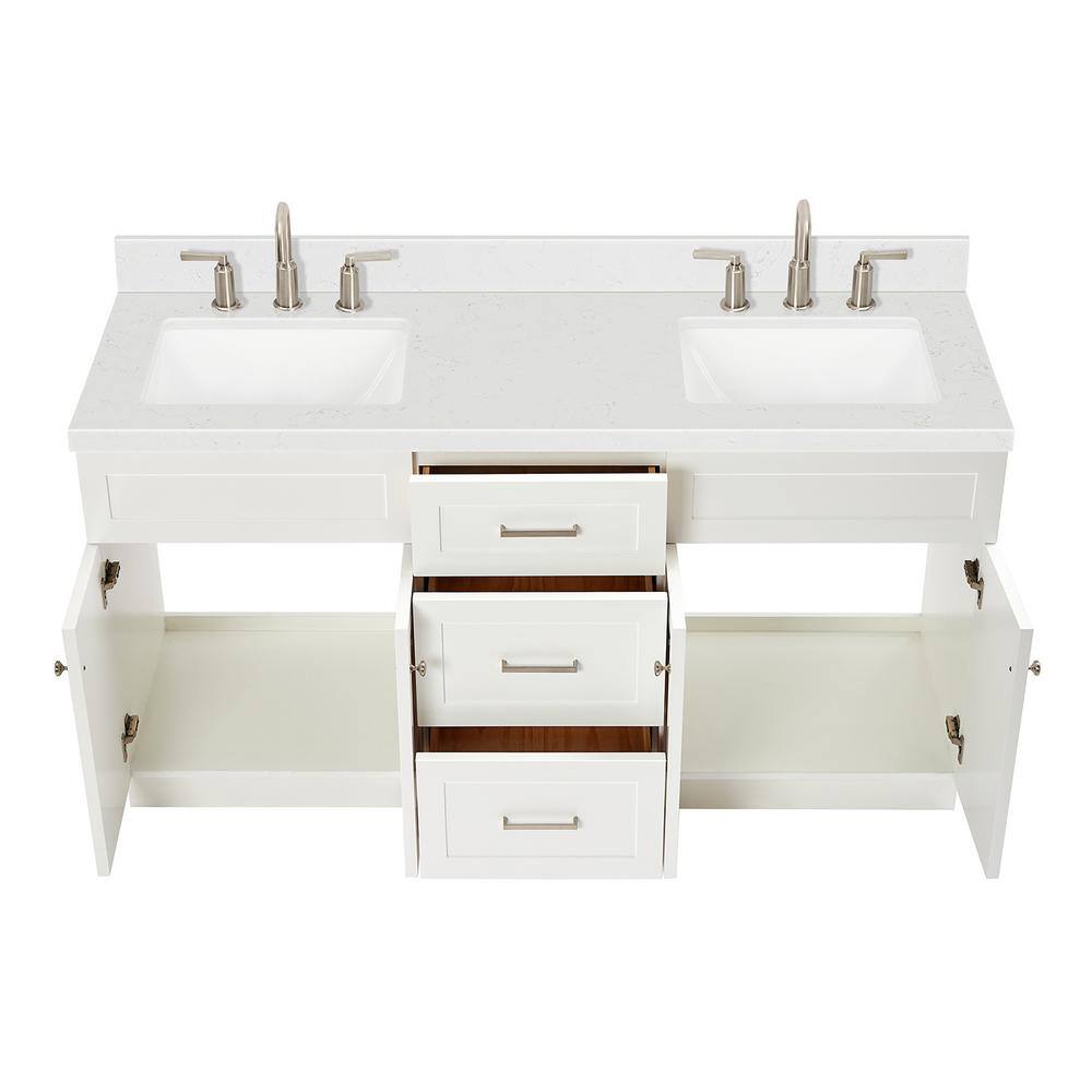 Hamlet 66" White Quartz Double Basin Freestanding Vanity Set