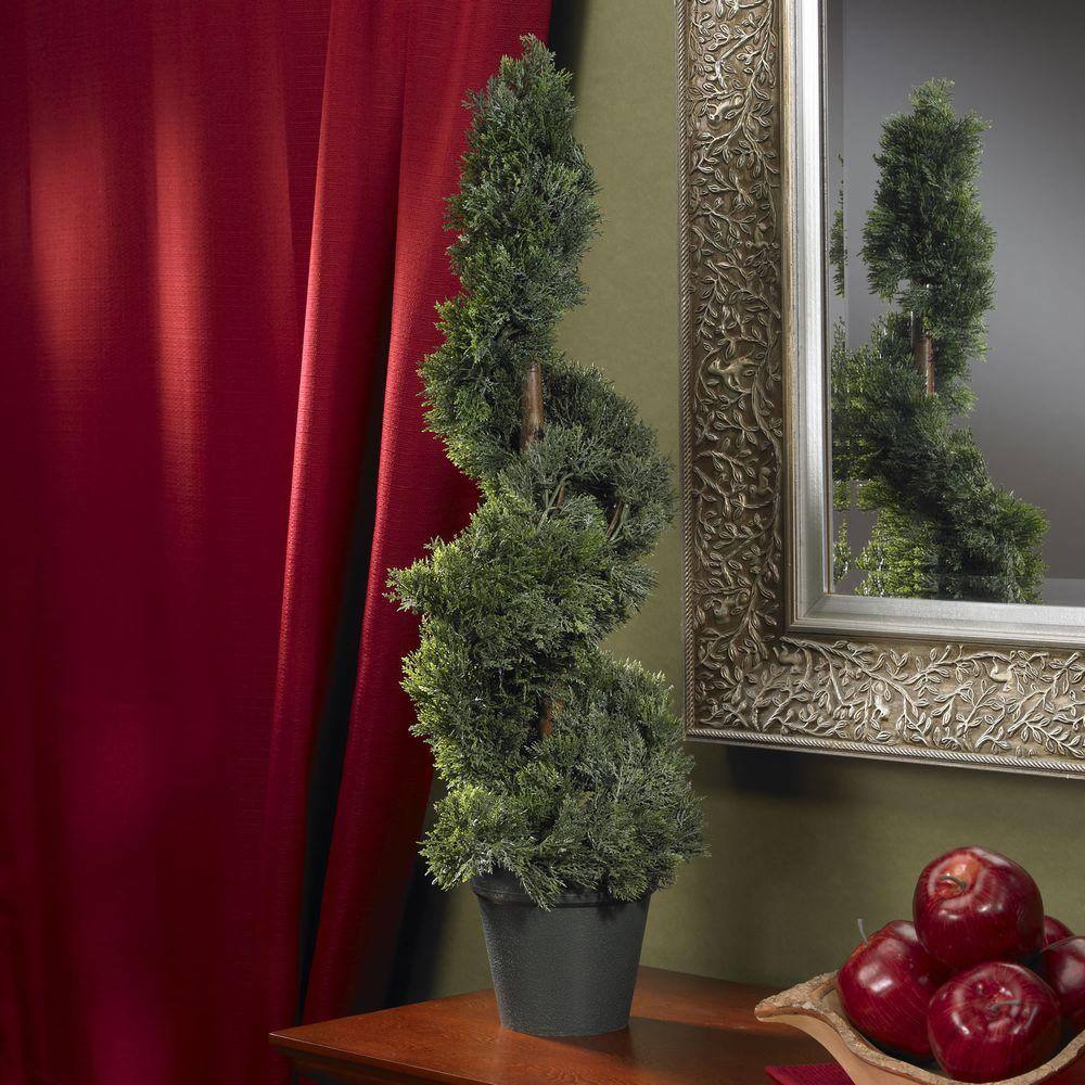 Elegant Spiral Cedar Silk 30" Topiary in Classic Pot