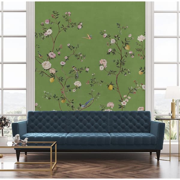 NextWall 67.5 sq. ft. Green Blossom Chinoiserie Vinyl Peel and
