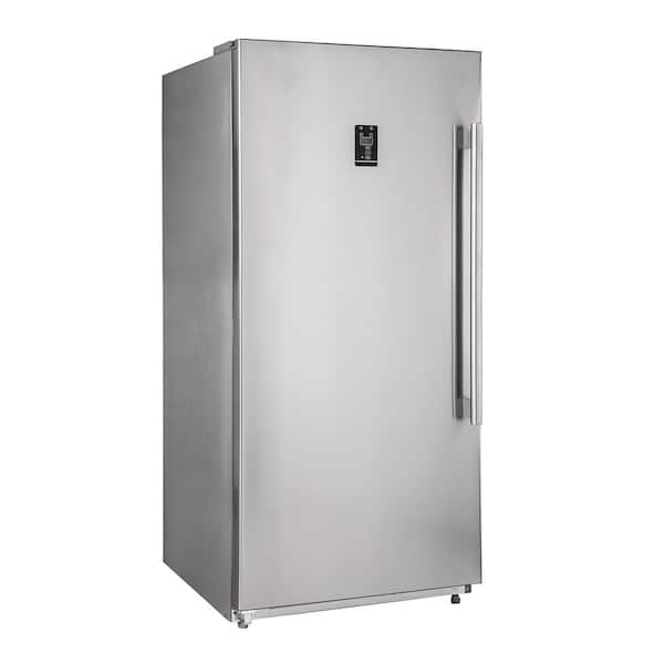 Slim (loft-style) stainless steel refrigerator. European-styled