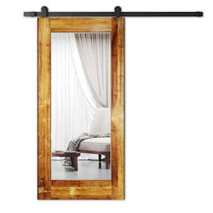 40 in. x 83 in. LISMORE Mirrored Glass Solid Core Reclaimed Wood Modern Door with Sliding Barn Door with Hardware Kit