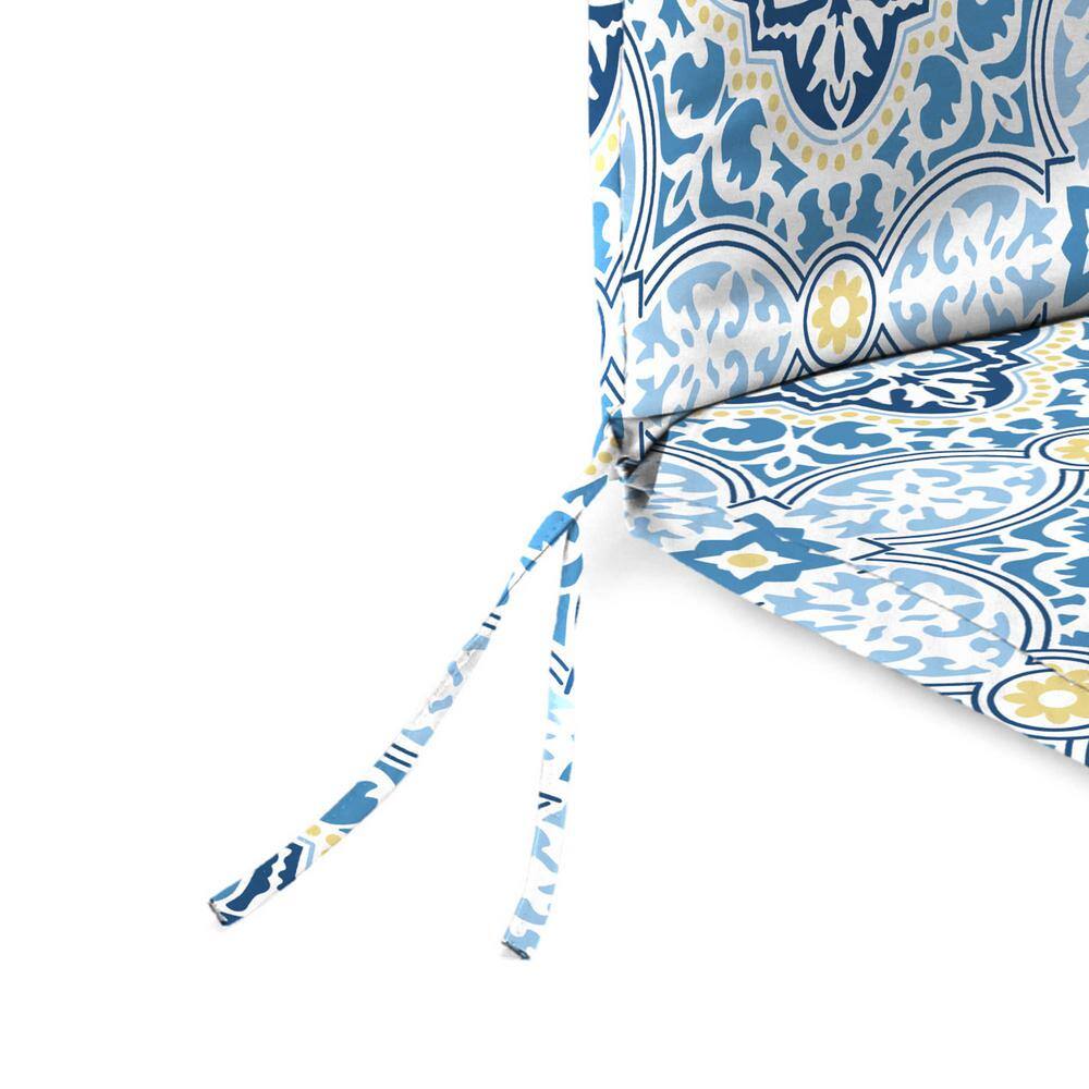 Sky Blue and White Polyester Outdoor Chair Cushion with Ties