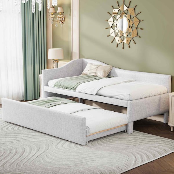 Beige Twin Size Daybed with Pop Up Trundle