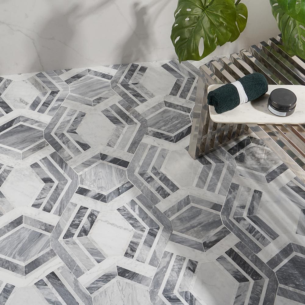 Gray and White Polished Marble Mosaic Wall Tile Sheet