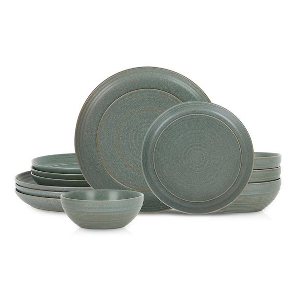 Elio 12-Piece Green Stoneware Dinnerware Set (Service for 4)