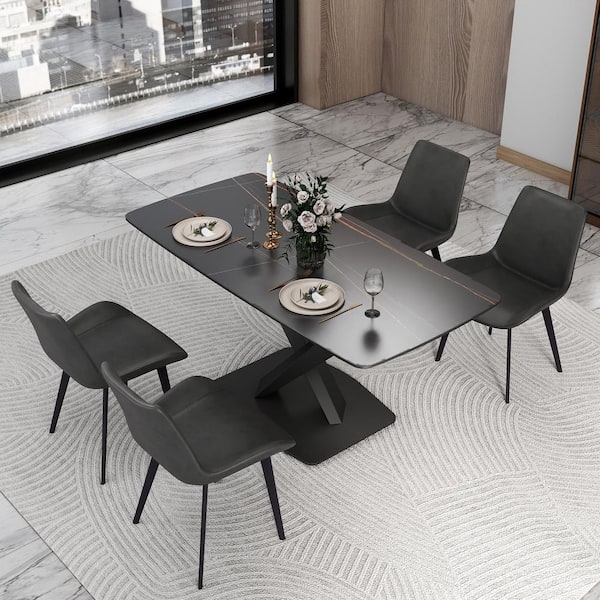 J&E Home 62.99 in. Black Rectangle Sintered Stone Tabletop Dining