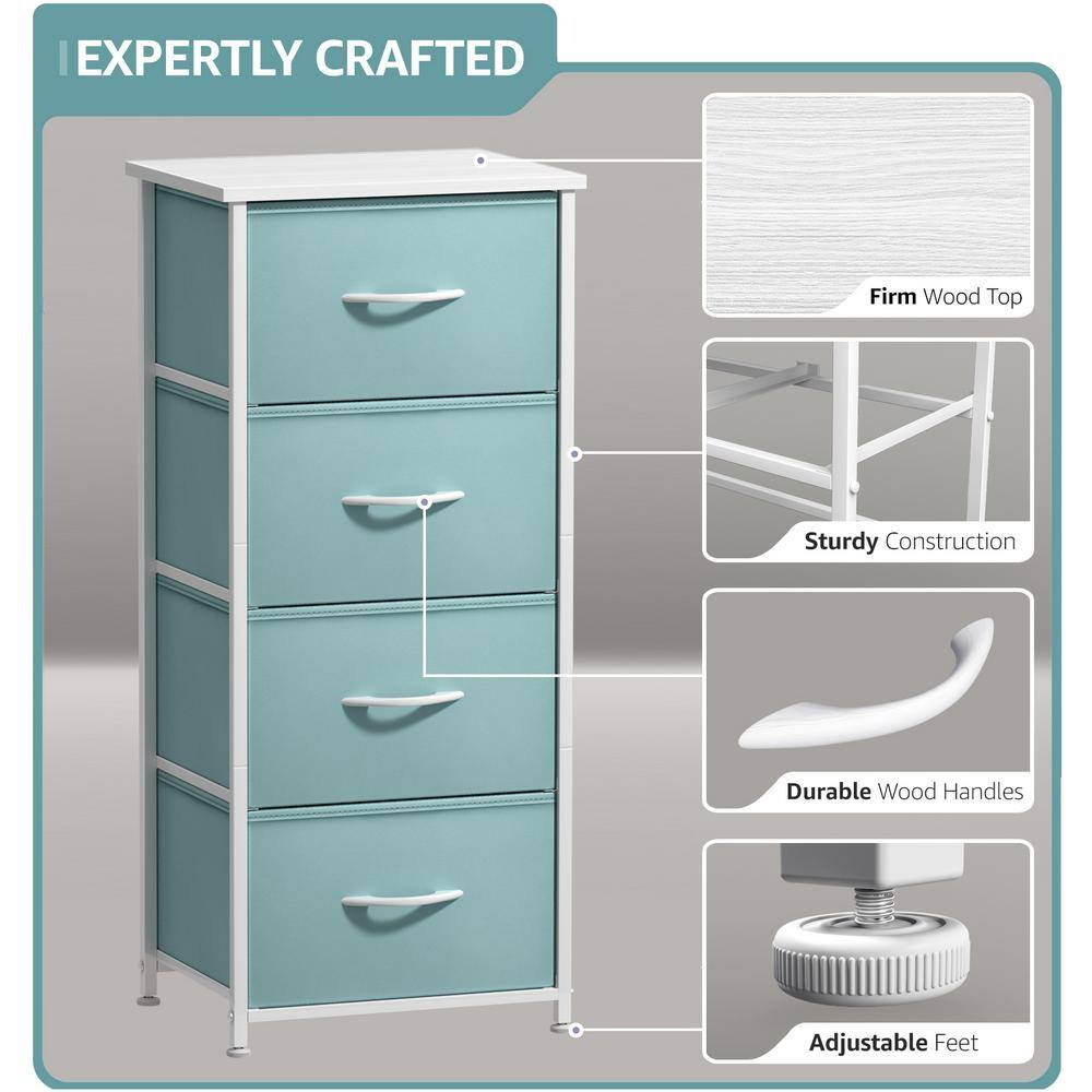 Aqua 4-Drawer Vertical Fabric Dresser with Handles