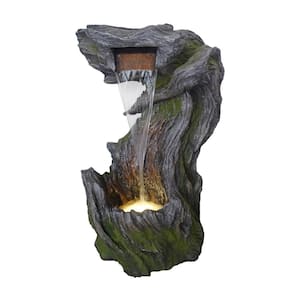 Waterfall in Realistic Tree Bark Fountain with LED Lights