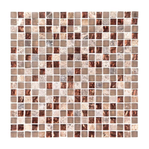 Jeffrey Court Italian Fossil Foil Brown 11.75 in. x 11.75 in. Square Glass and Marble Wall Mosaic Tile (9.58 sq. ft./Case)
