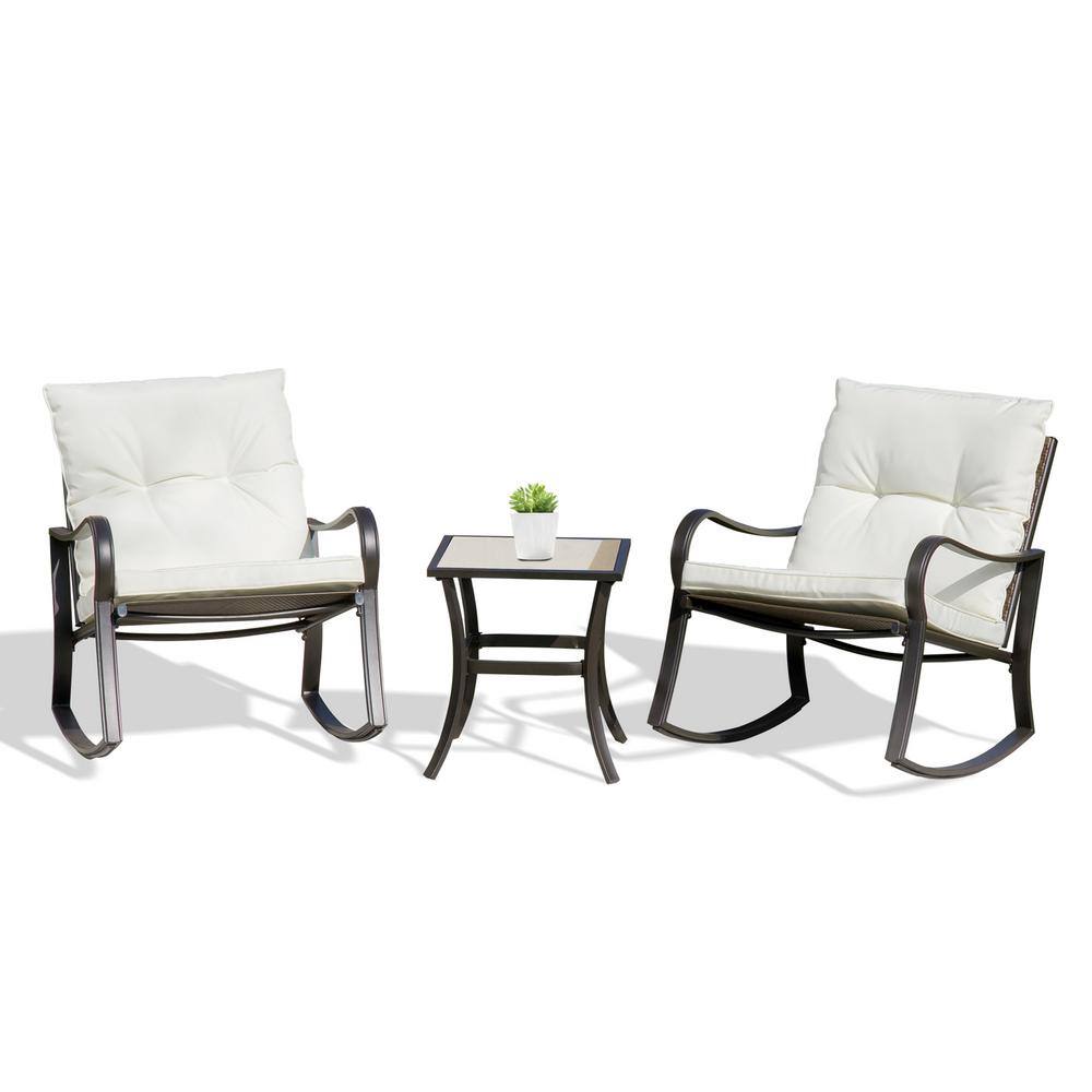 Wildaven 3Piece Metal and Wicker Outdoor Bistro Set Rocking Chair Set