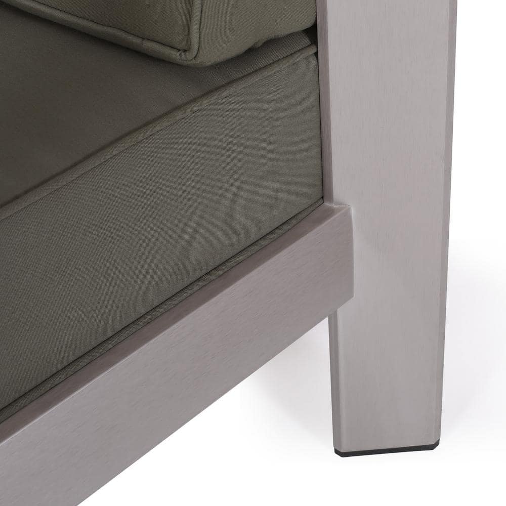 Silver Aluminum Outdoor Club Chair with Khaki Cushions